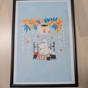 Moomin Floral Wall Art Print in Light Blue, Orange & Blue
